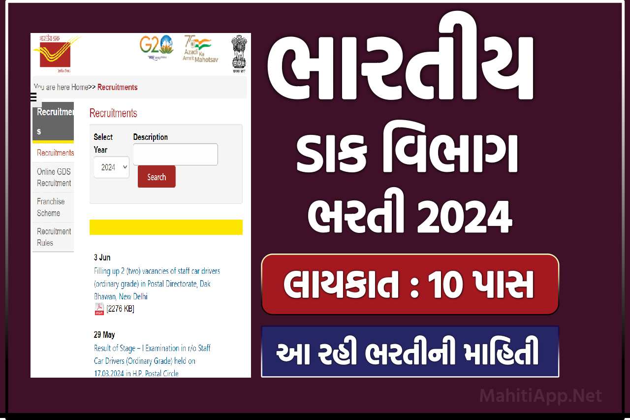 ભારતીય ડાક વિભાગ ભરતી 2024