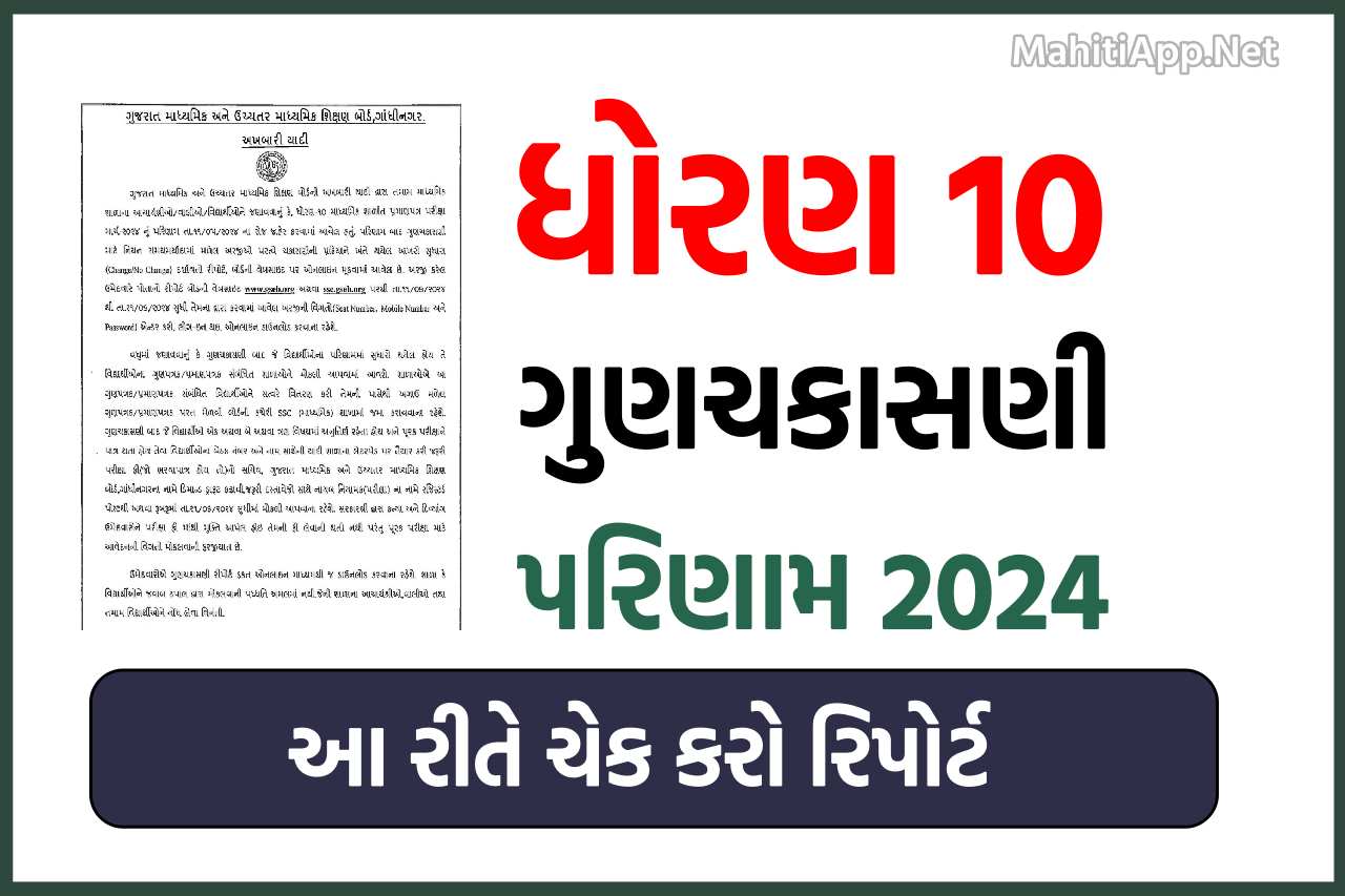 ધોરણ 10 ગુણચકાસણી પરિણામ 2024 જાહેર