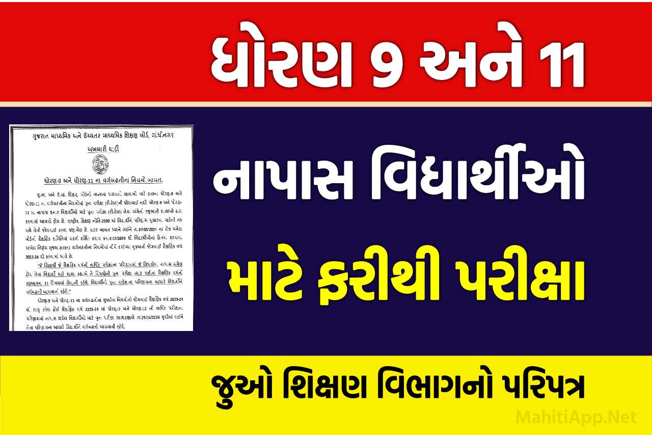 ધોરણ 9 અને 11 માં નાપાસ વિદ્યાર્થીઓ માટે ફરીથી નવી વાર્ષિક પરીક્ષા