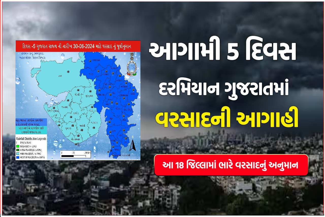 હવામાન વિભાગે આગામી પાંચ દિવસ દરમિયાન ગુજરાતમાં સાર્વત્રિક વરસાદની આગાહી